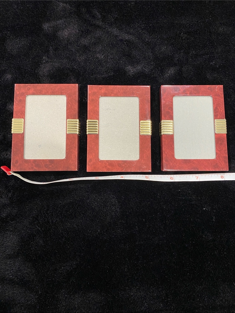 Marbled Red Mini Picture Frames with Gold Accents
